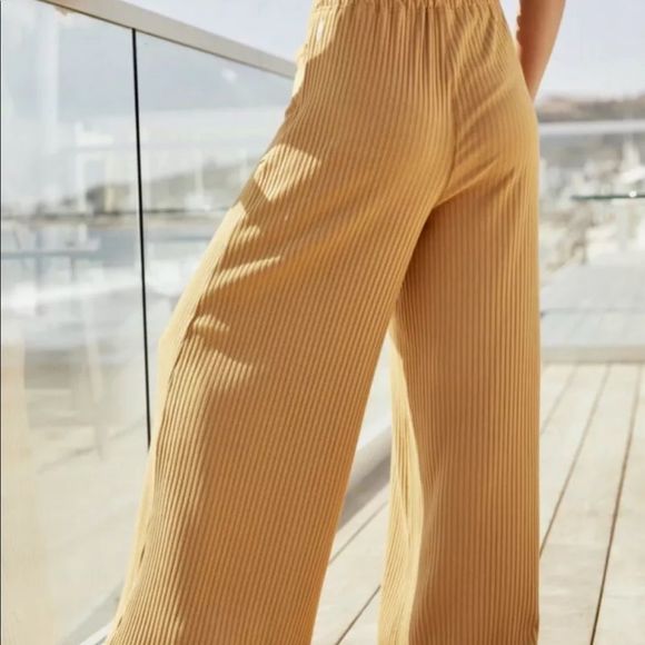 Free People Pants WideLeg Ribbed Soft Ruffle Waist - Picture 2 of 3